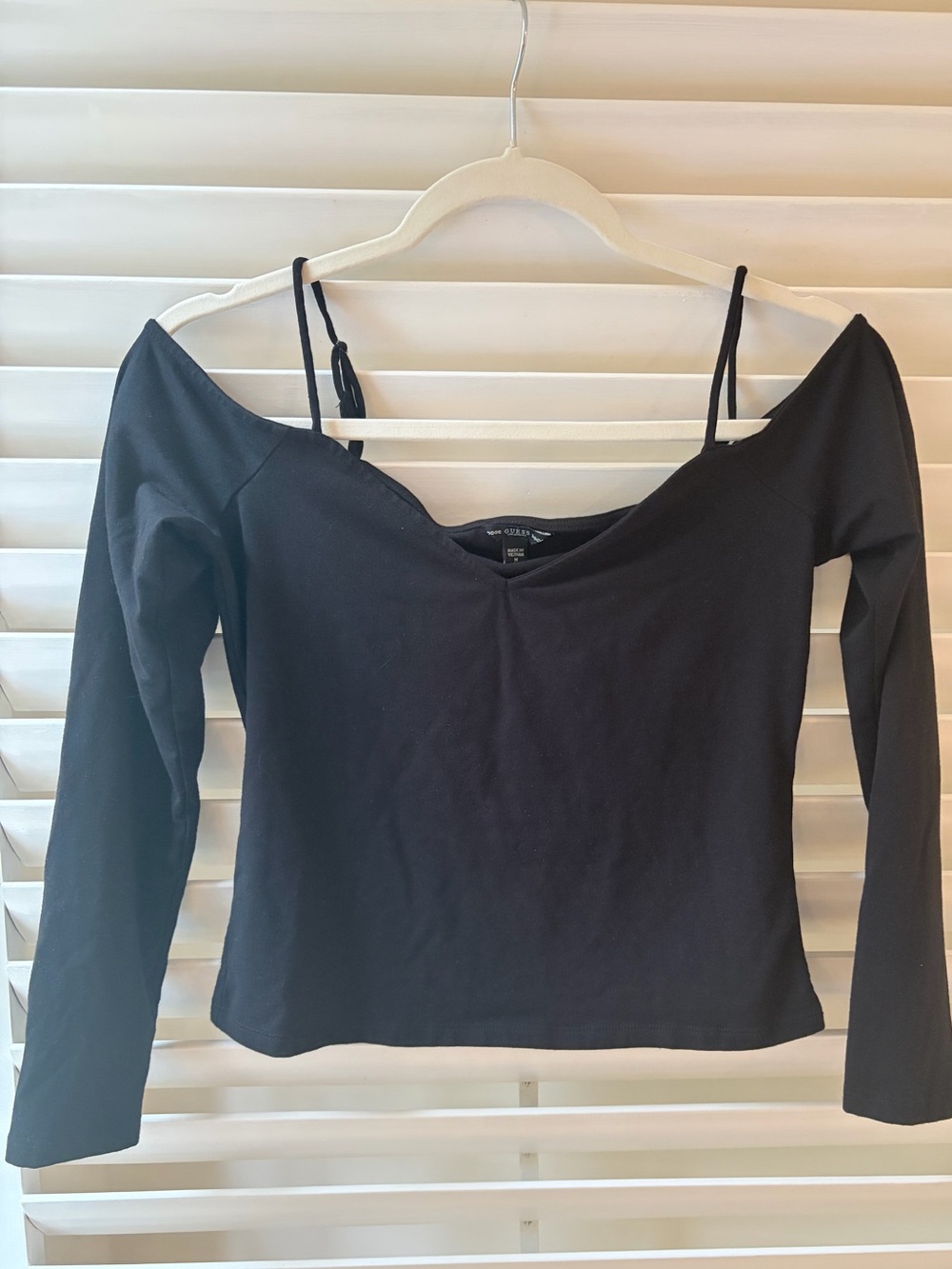 Y2K Guess Black Off-Shoulder Long Sleeve Top with Spaghetti Straps